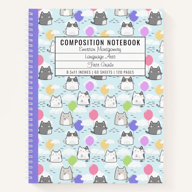 Custom Cute Cats Pattern Kid's Composition Notebook (Front)