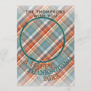 Custom Cute Cheerful Thanksgiving Plaid Pattern Holiday Card