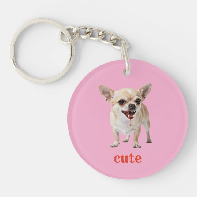 Custom Cute Chihuahua Aggro Nasty Vicious Key Ring (Front)