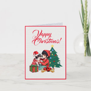 Custom Cute Chihuahua Dog With Little Girl Xmas Card