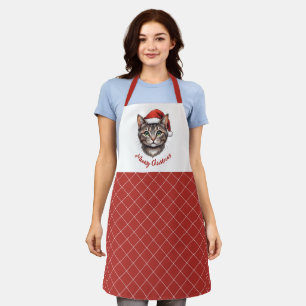 Custom Cute Christmas Cat with Santa Hat Apron