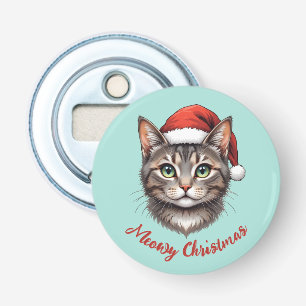Custom Cute Christmas Cat with Santa Hat Bottle Opener