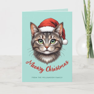 Custom Cute Christmas Cat with Santa Hat Card