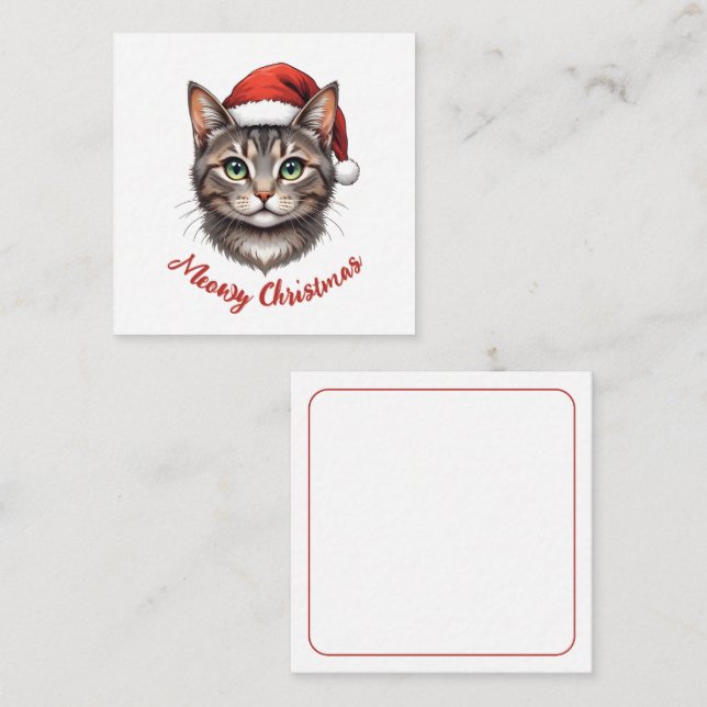Custom Cute Christmas Cat with Santa Hat Card (Front/Back)