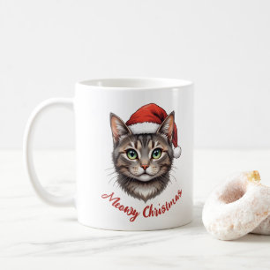 Custom Cute Christmas Cat with Santa Hat Coffee Mug