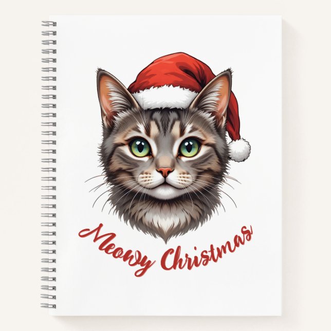Custom Cute Christmas Cat with Santa Hat Notebook (Front)
