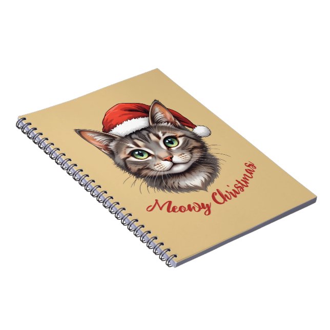 Custom Cute Christmas Cat with Santa Hat Notebook (Right Side)