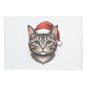 Custom Cute Christmas Cat with Santa Hat Pillowcase