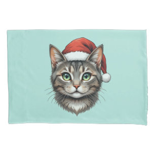 Custom Cute Christmas Cat with Santa Hat Pillowcase