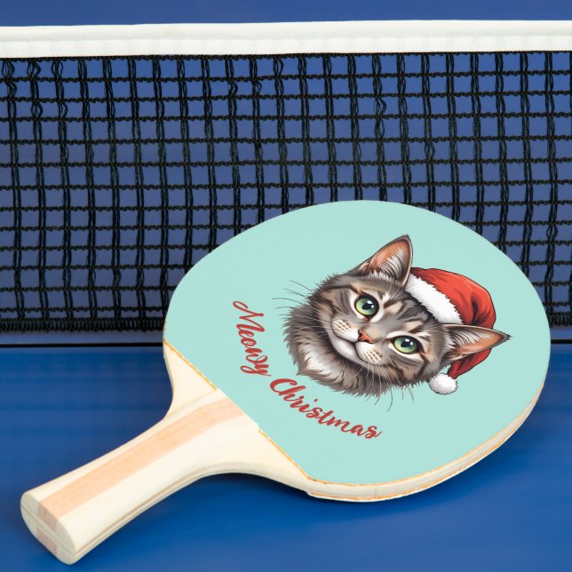 Custom Cute Christmas Cat with Santa Hat Ping Pong Paddle (Insitu)