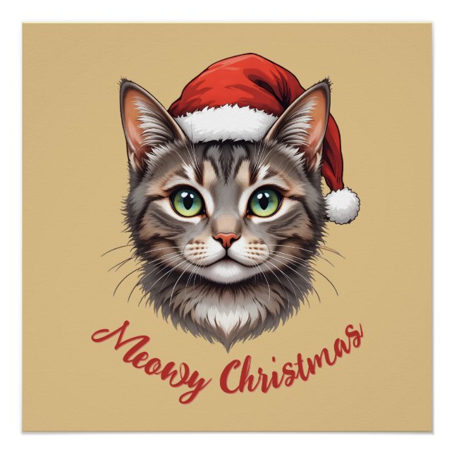 Custom Cute Christmas Cat with Santa Hat Poster (Front)