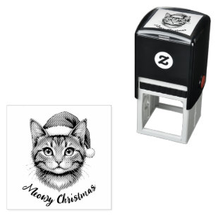 Custom Cute Christmas Cat with Santa Hat Self-inking Stamp