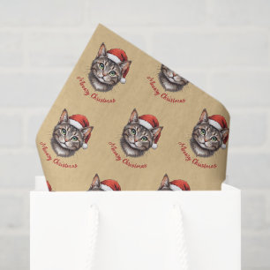 Custom Cute Christmas Cat with Santa Hat Tissue Paper