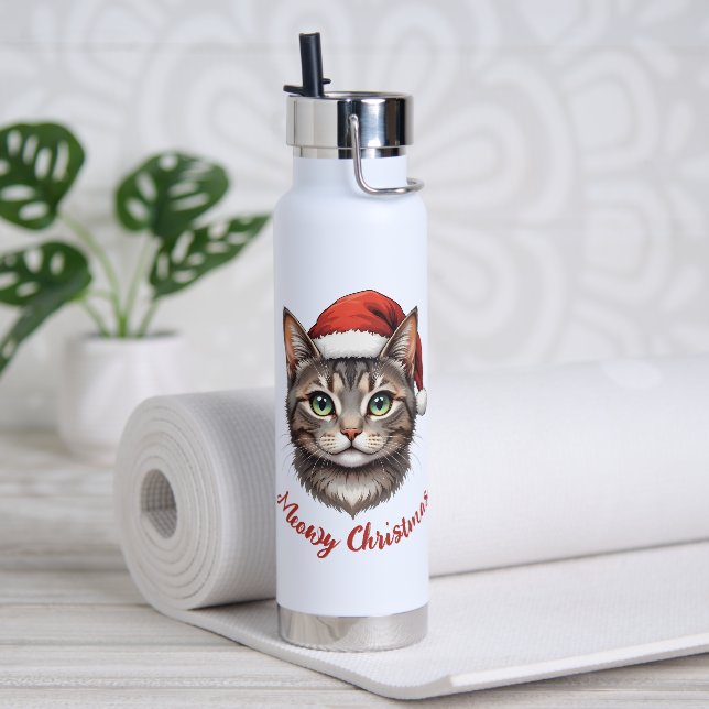 Custom Cute Christmas Cat with Santa Hat Water Bottle (Yoga)