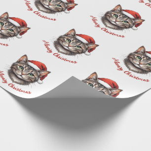 Custom Cute Christmas Cat with Santa Hat Wrapping Paper