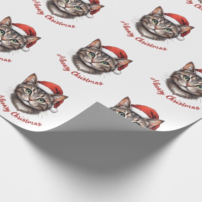 Custom Cute Christmas Cat with Santa Hat Wrapping Paper (Corner)
