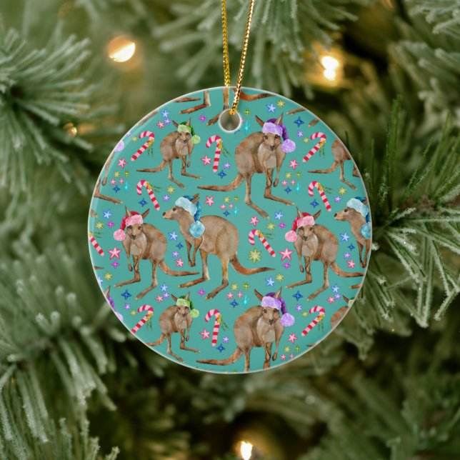 Custom Cute Christmas Kangaroo  Ceramic Ornament (Tree)