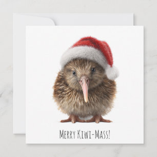 Custom Cute Christmas Kiwi Bird Red Santa Hat Invitation