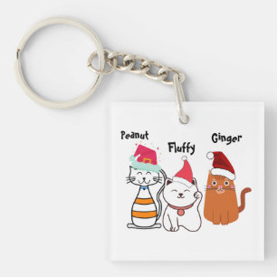 Custom Cute Colourful Cats Merry Christmas Key Ring