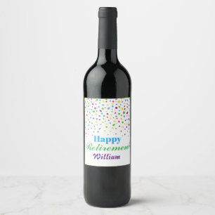 Custom Cute Colourful confetti Happy Retirement Wine Label