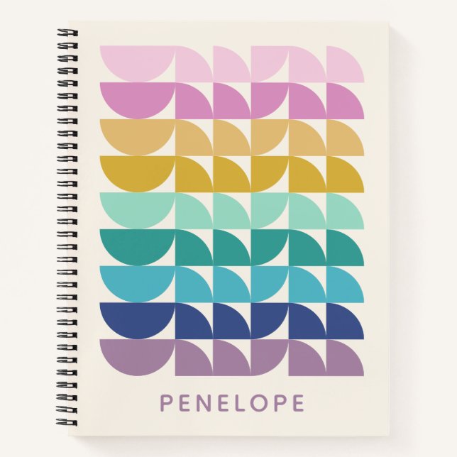 Custom Cute Colourful Geometric Monogram Name Fun Notebook (Front)