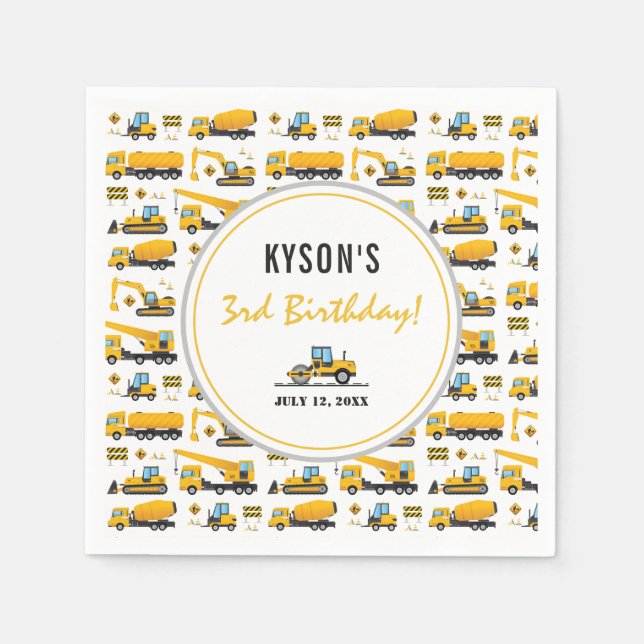 Custom Cute Construction Dump Truck Party Paper Napkin (Front)