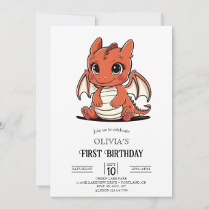 Custom Cute Digital Dragon 1st Birthday Invitation