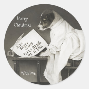 Custom Cute Dog Modern Christmas Holiday Classic Round Sticker