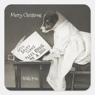 Custom Cute Dog Modern Christmas Holiday  Square Sticker