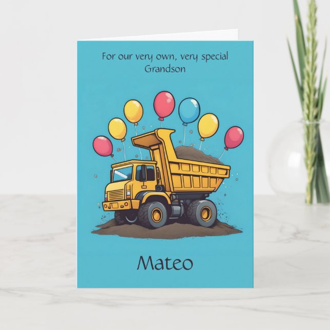 Custom Cute Dump Truck Grandson Birthday Poem Card (Front)