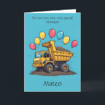 Custom Cute Dump Truck Grandson Birthday Poem Card<br><div class="desc">Make your grandson’s big day even brighter with this personalised birthday poem card—featuring a cheerful dump truck with colourful balloons and his very own name right on the front! Use the Design Tool to customise every detail: the child’s name, the birthday age, and even the poem inside. This joyful design...</div>