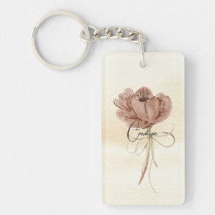Custom cute earthy watercolor floral Modern Script Key Ring
