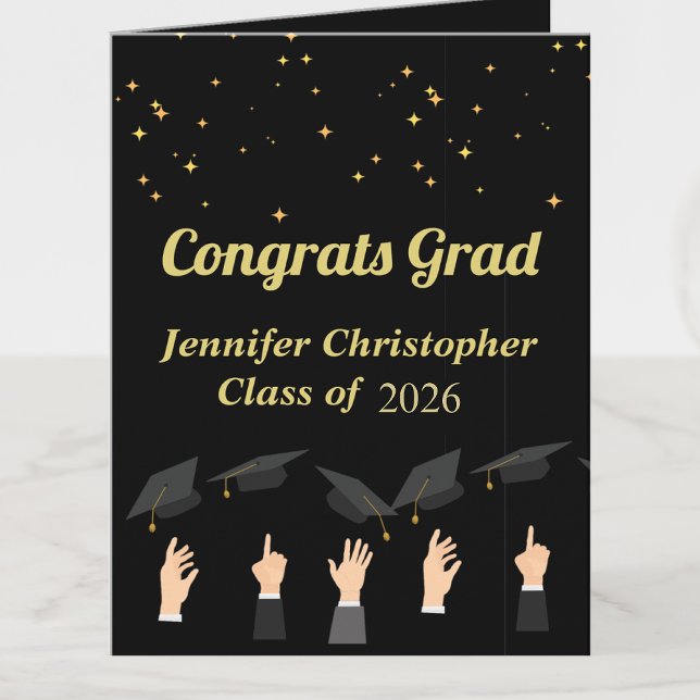 Custom Cute Elegant Black and Gold Graduation  Card (Creator Uploaded)