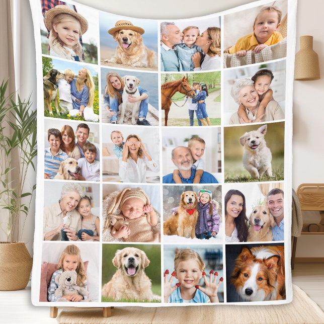 Custom Cute Family 20 Photos Collage Simple Fleece Blanket (Creator Uploaded)