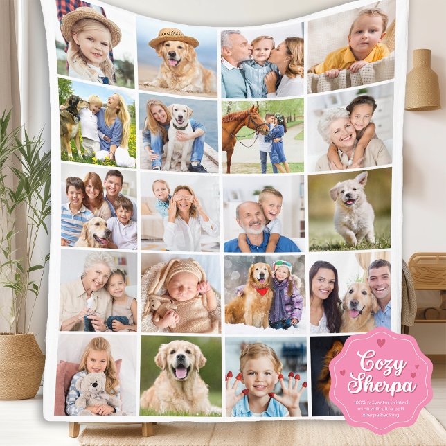 Custom Cute Family 20 Photos Collage Simple Sherpa Blanket (Creator Uploaded)