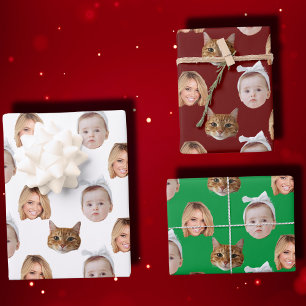 Custom Cute Family Face 3 Photos Wrapping Paper Sheet