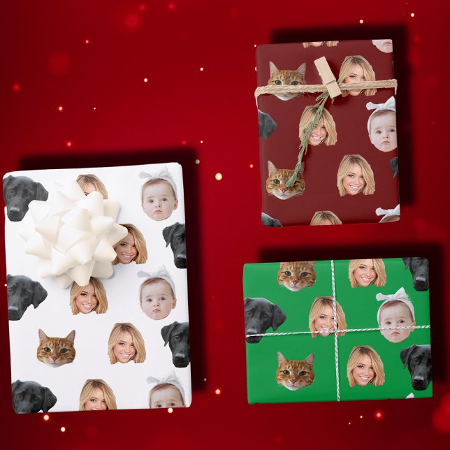 Custom Cute Family Face 4 Photos Wrapping Paper Sheet (Creator Uploaded)