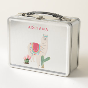 Custom Cute Fiesta Llama & Cactus Metal Lunch Box