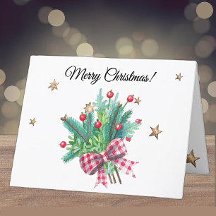 Custom Cute Fir Branches & Berries Merry Christmas Holiday Card