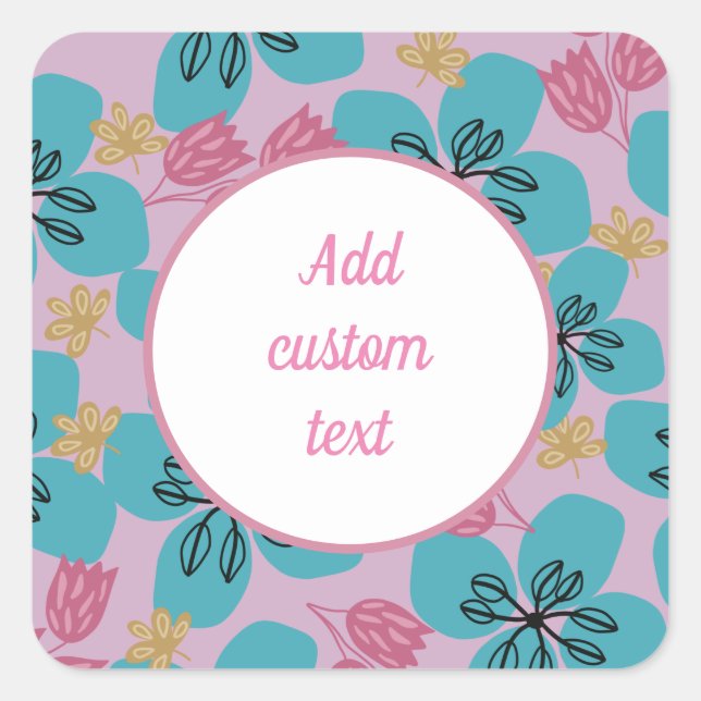 custom cute floral pink modern square sticker (Front)