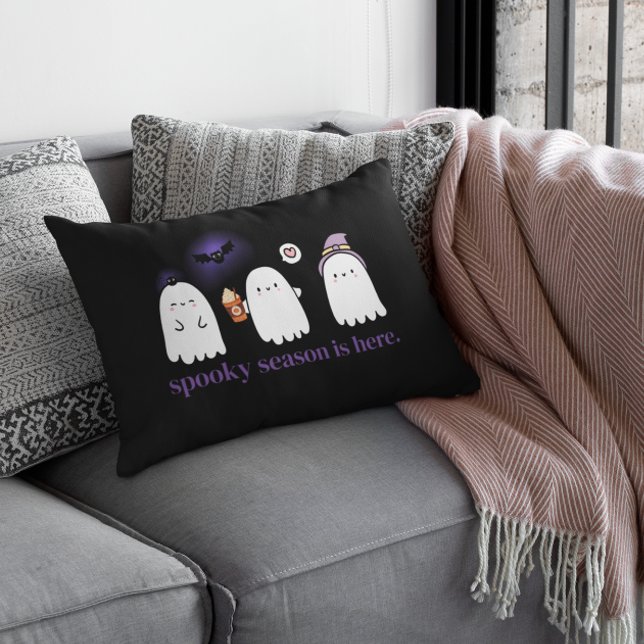 Custom Cute Friendly Ghosts Spooky Season Lumbar Cushion (Creator Uploaded)