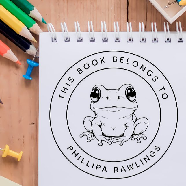 Custom Cute Frog This Book Belongs To Kid's Name Rubber Stamp (Creator Uploaded)