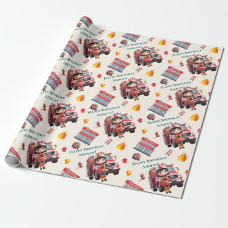 Custom Cute Fun 3D Firefighter Girls Birthday | Wrapping Paper