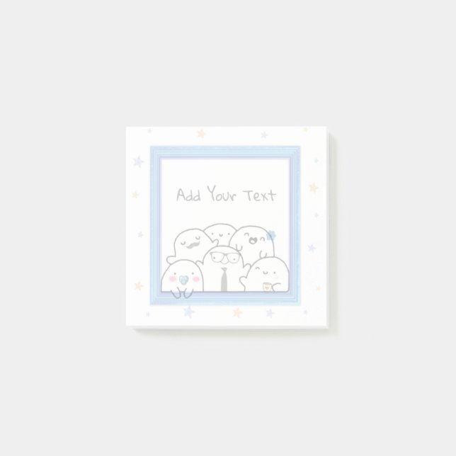 Custom Cute Ghost Family Girly Blue Design Post-it Notes (Front)