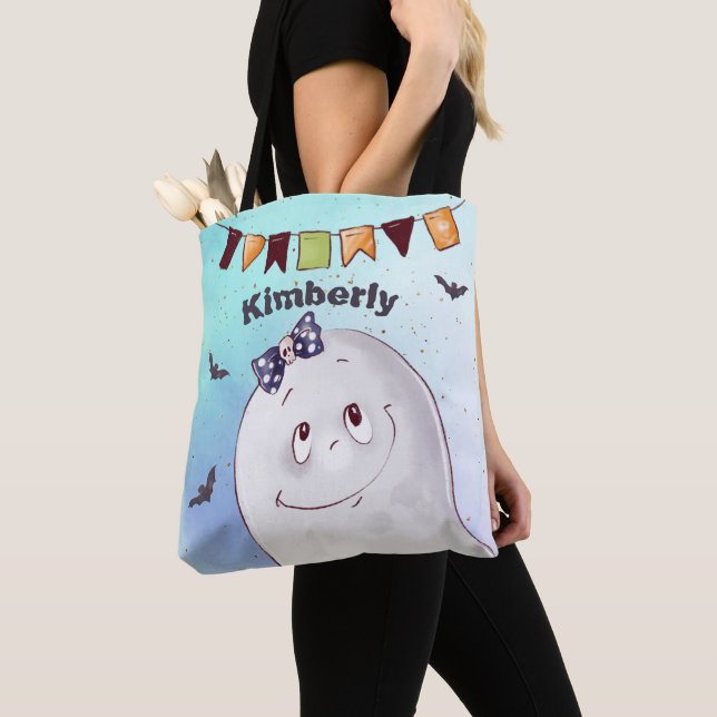 Custom Cute Ghost Tote Bag (Close Up)