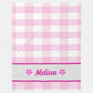 Custom Cute Girly Pink White Checker Board Pattern Fleece Blanket
