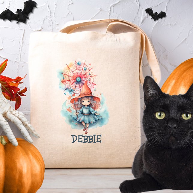 Custom Cute Girly Pink Witch Watercolor Halloween  Tote Bag (Creator Uploaded)