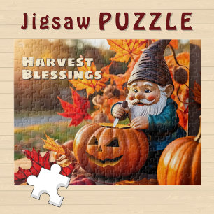 Custom Cute Gnome carving Pumpkins Autumn Vibe - Jigsaw Puzzle