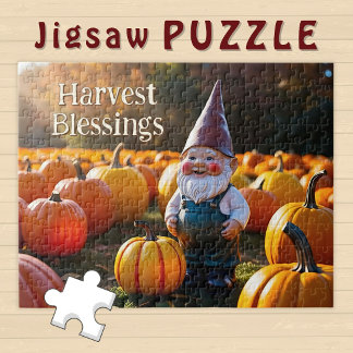 Custom Cute Gnome in Pumpkin Field Autumn Vibe - Jigsaw Puzzle
