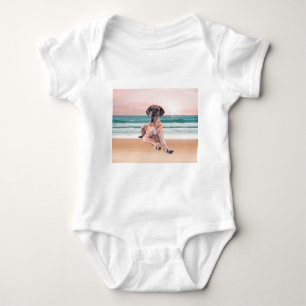 Custom Cute Great Dane Dog Sitting on Beach Baby Bodysuit